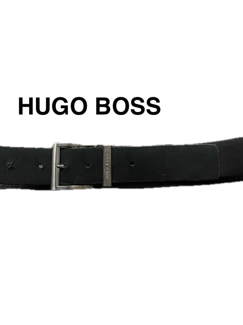 Hugo Boss Black Leather Belt with Silver Buckle